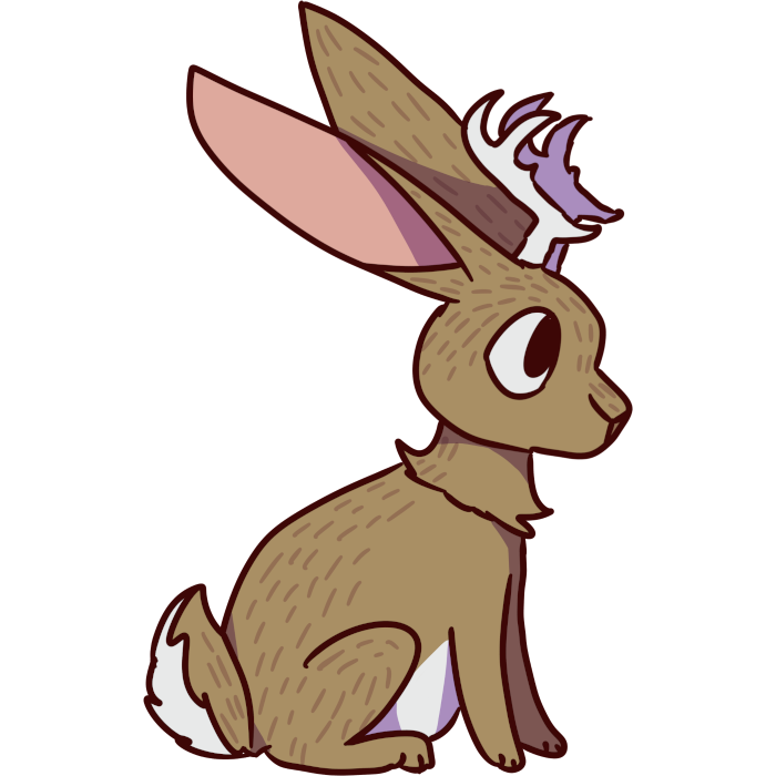 a tan jackalope with white antlers